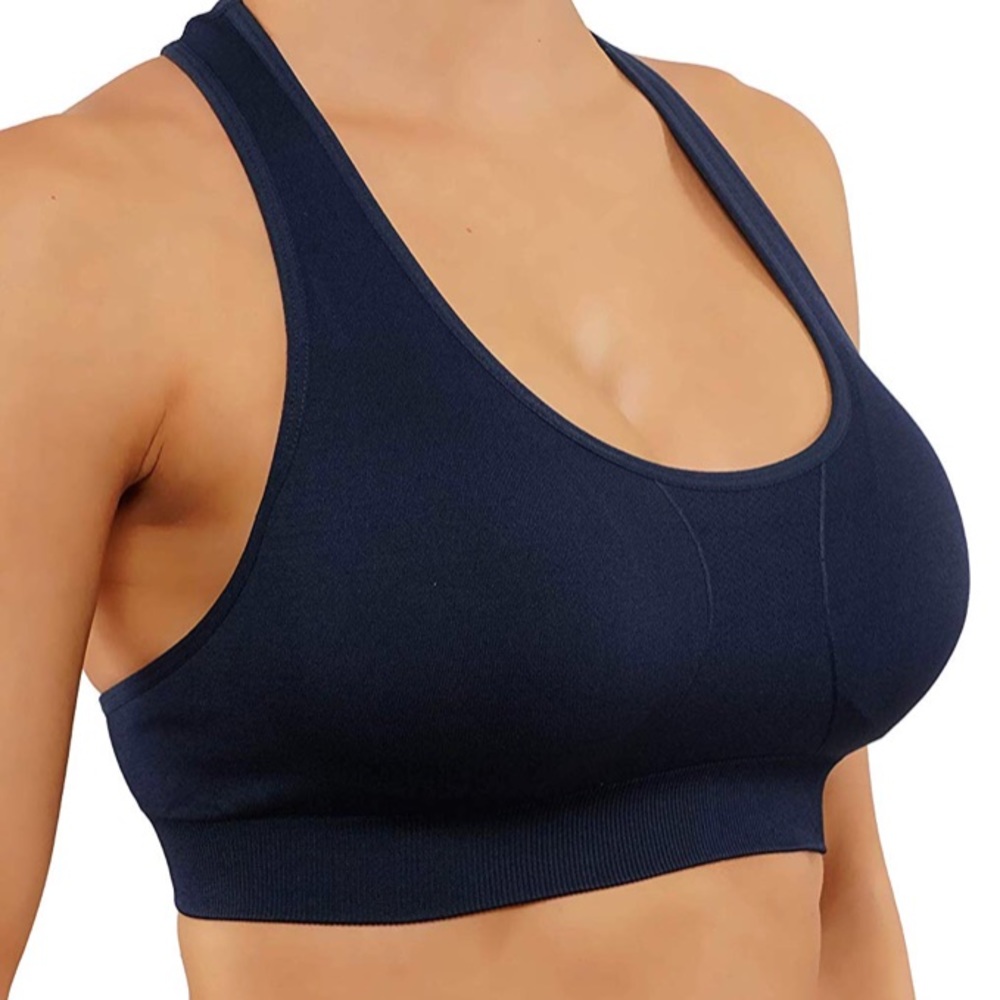 Stylish T- Back design sports bra in navy blue